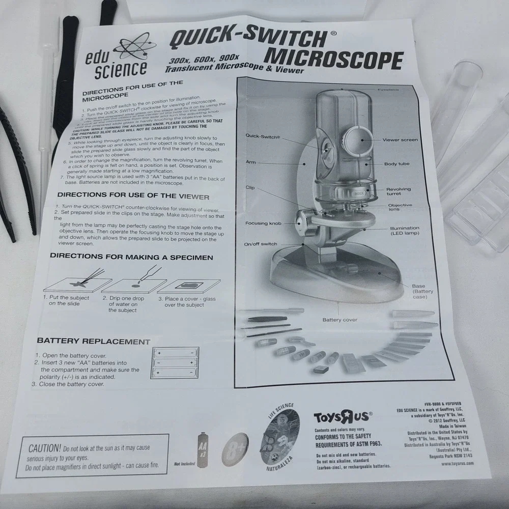 Toys R Us Edu Science Quick Switch Microscope 86 Pieces Tested 8+ New Open Box‎